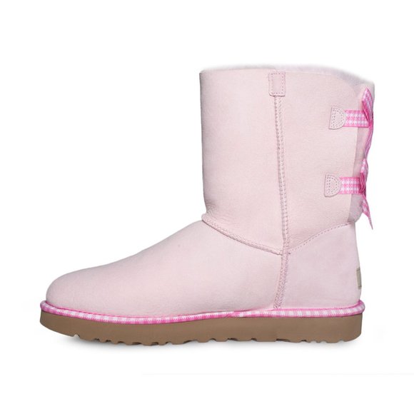 UGG Bailey Bow Gingham Seashell Pink Boots - Women's - Picture 4 of 6